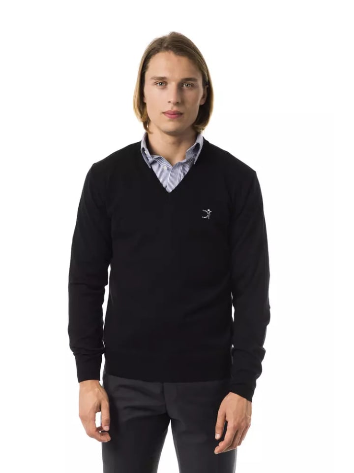 Schwarz Merino Wolle Herren Pullover
