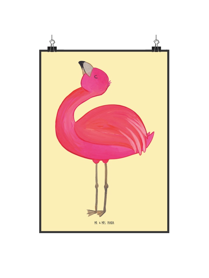 Poster Flamingo Stolz ohne Spruch in Gelb Pastell