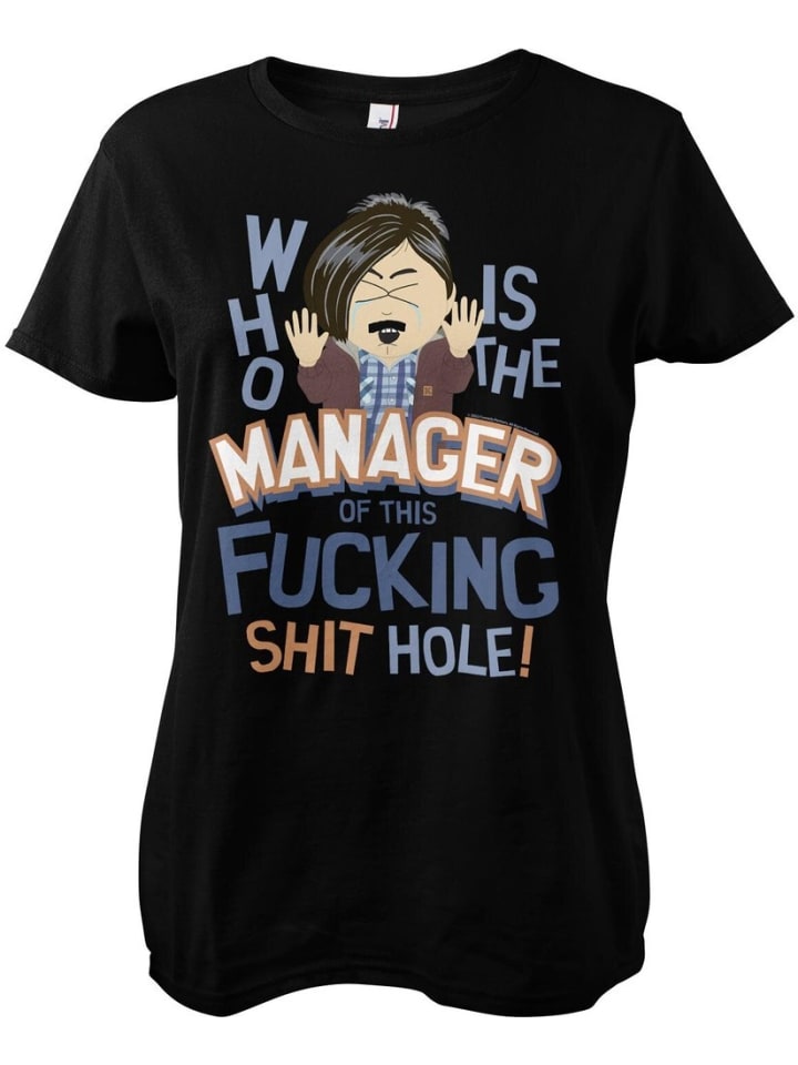 Shirt "Who´s Manager Of This Sh*t Hole" in Schwarz