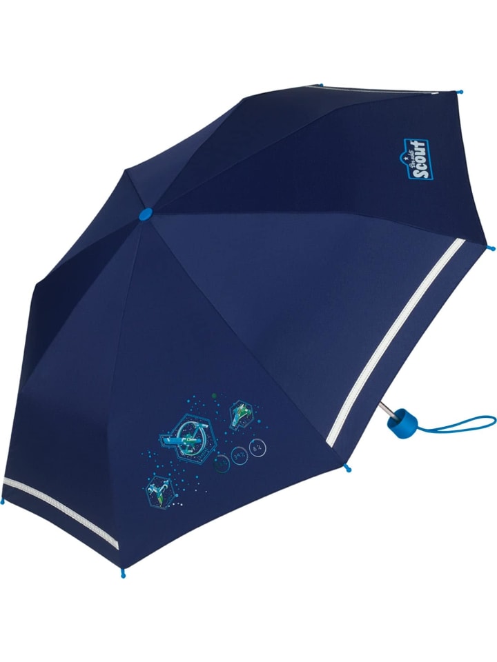 Kinder-Taschenschirm Regenschirm mit reflektierenden Streifen Nebula blau