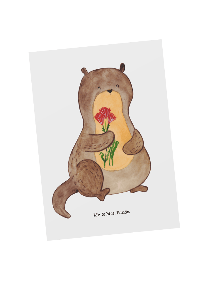 Grußkarte Otter Blumenstrauß ohne Spruch in Weiß