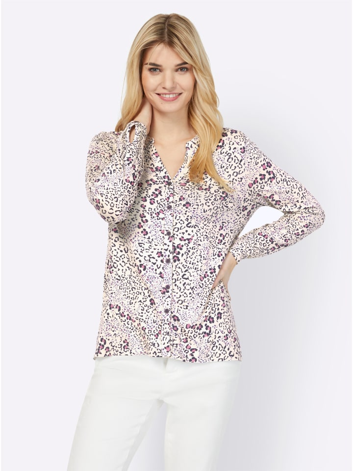Jersey-Bluse in elfenbein-altrosa-bedruckt