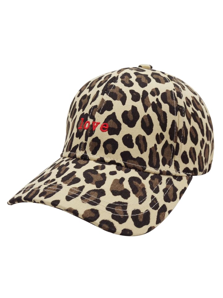 Baseball Cap für Damen - Leopardenmuster „Love“ Stickerei in Beige