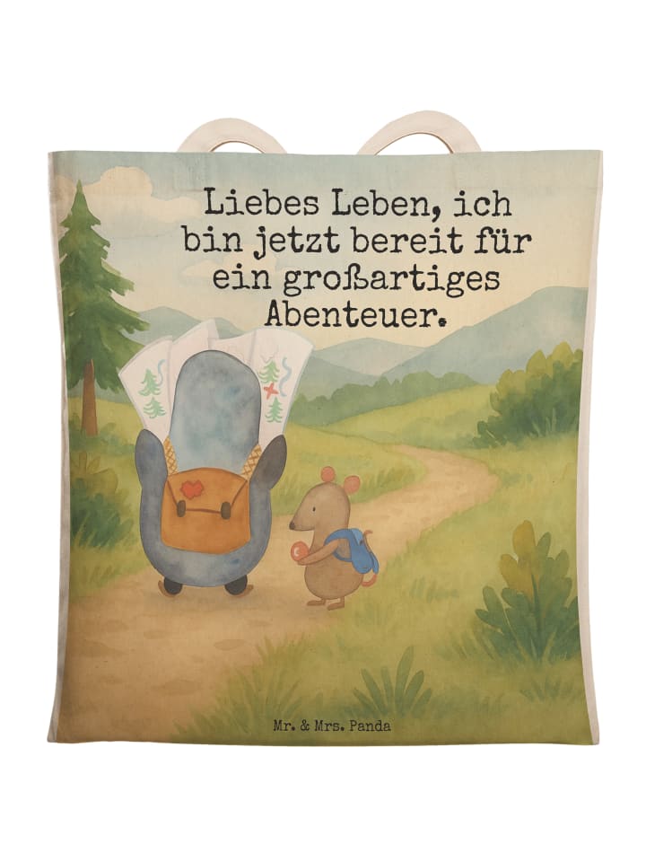 Tote Bag Pinguin & Maus Wanderer Design mit Spruch in Weiß