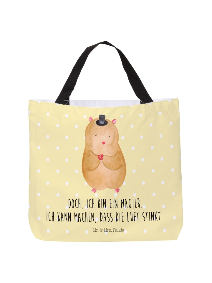 Strandtasche Hamster Hut mit Spruch in Gelb Pastell