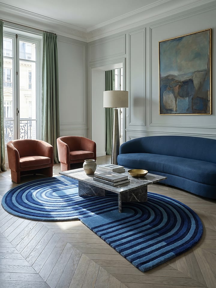 Teppich Wolle Handgetuftet LEVEN Geometrisch Wohnzimmer Modern in Blau