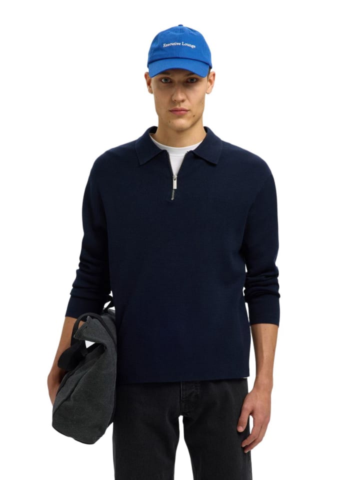 Pullover SLHTELLER FN RELAXED HALF ZIP POLO in Blau