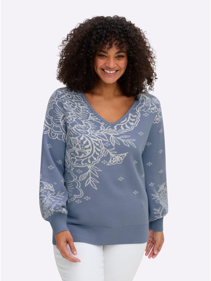Pullover in taubenblau-champagner-gemustert