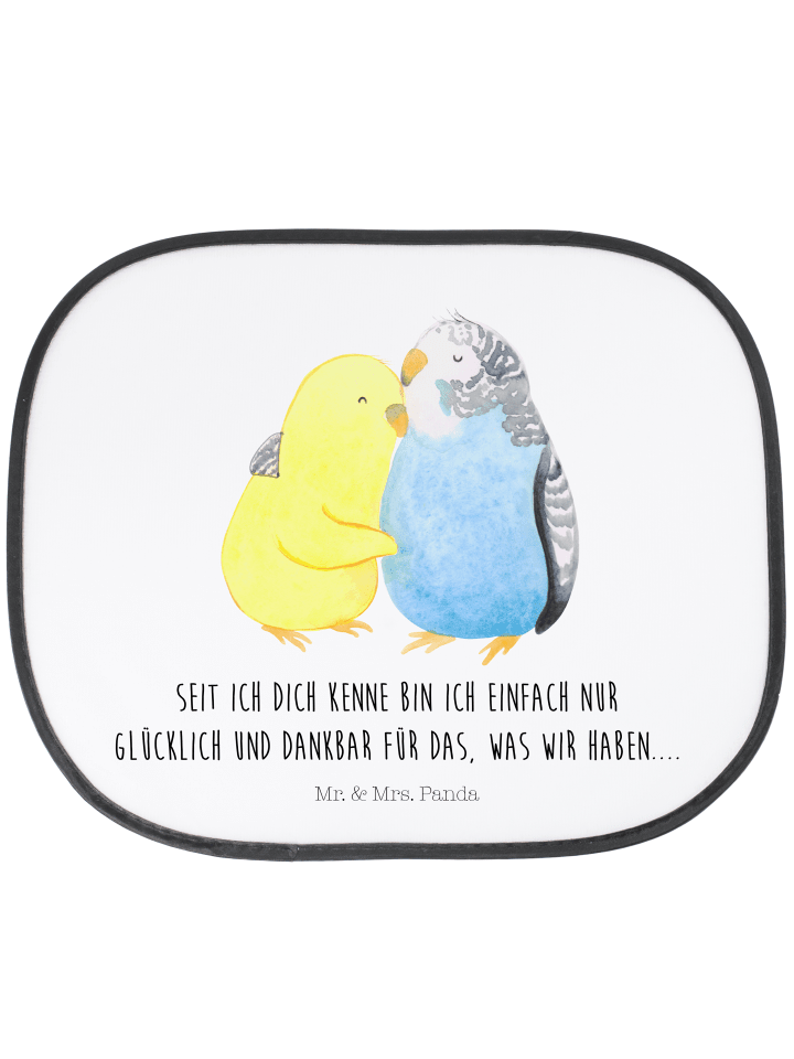 Sonnenschutz Auto Wellensittich Liebe mit Spruch in Weiß