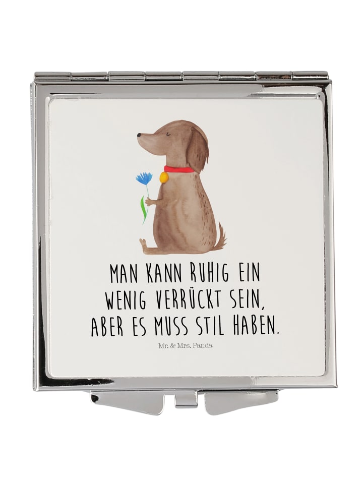 Schminkspiegel Hund Blume mit Spruch in Weiß