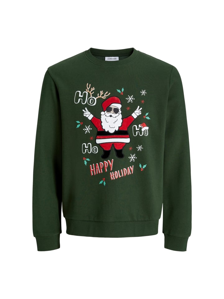 JJCHRISTMAS Sweat Crew Neck Xmas in Dunkelgrün