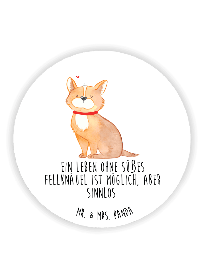 Rund Magnet Hund Glück mit Spruch in Weiß