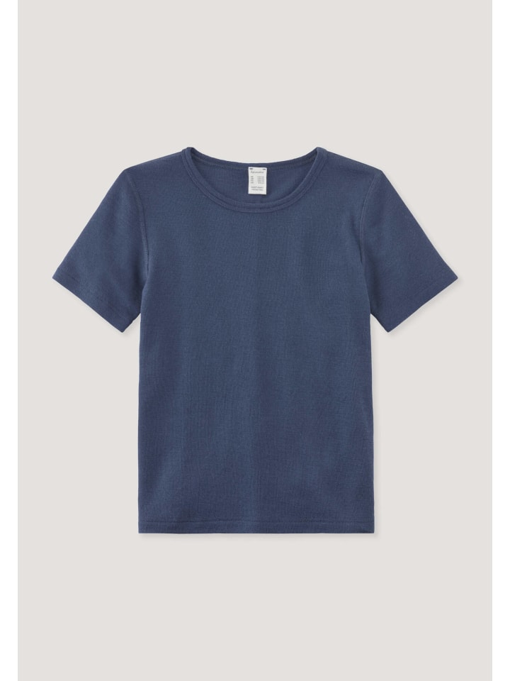 Hessnatur Kurzarmshirt aus Bio-Merinowolle mit Seide in graphitblau