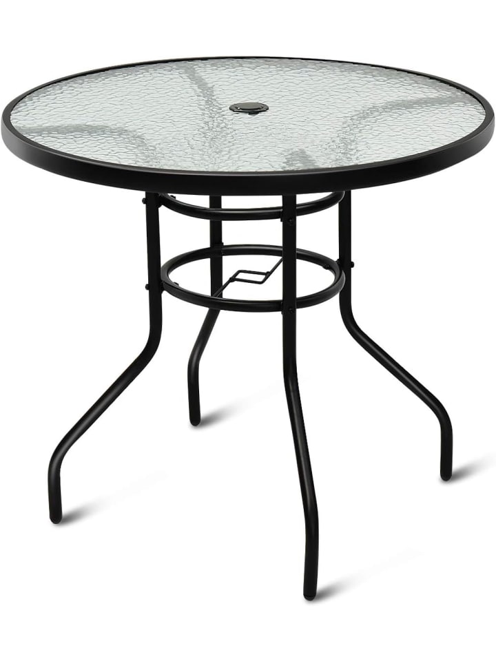 Gartentisch mit Schirmloch 80x80x71cm in Schwarz