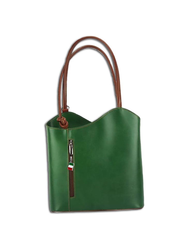 Florence Schultertasche, Rucksack Leder grün, braun ca. 28cm