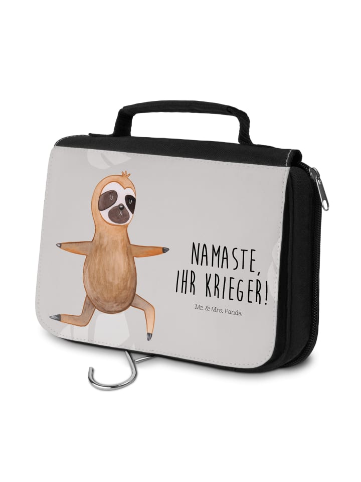 Kulturbeutel Faultier Yoga mit Spruch in Grau Pastell