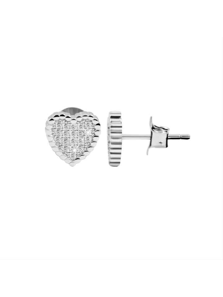 Damen Ohrstecker Herz aus 925 Silber mit Zirkonia in silber