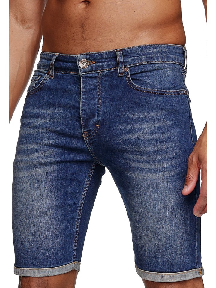 Jeans Shorts Basic Used Washed in dunkelblau