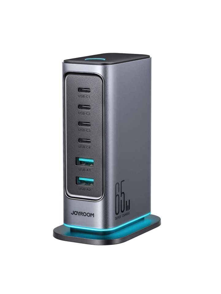 JR TCM02 GaN 65W Ladegerät 4x USB C 2x USB A Grau