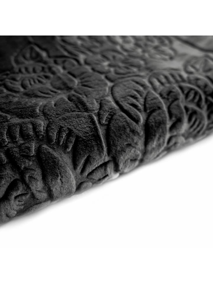 Almina Extra Weiche Wolldecke 200x240 cm 100% PES mit Blumen in Schwarz