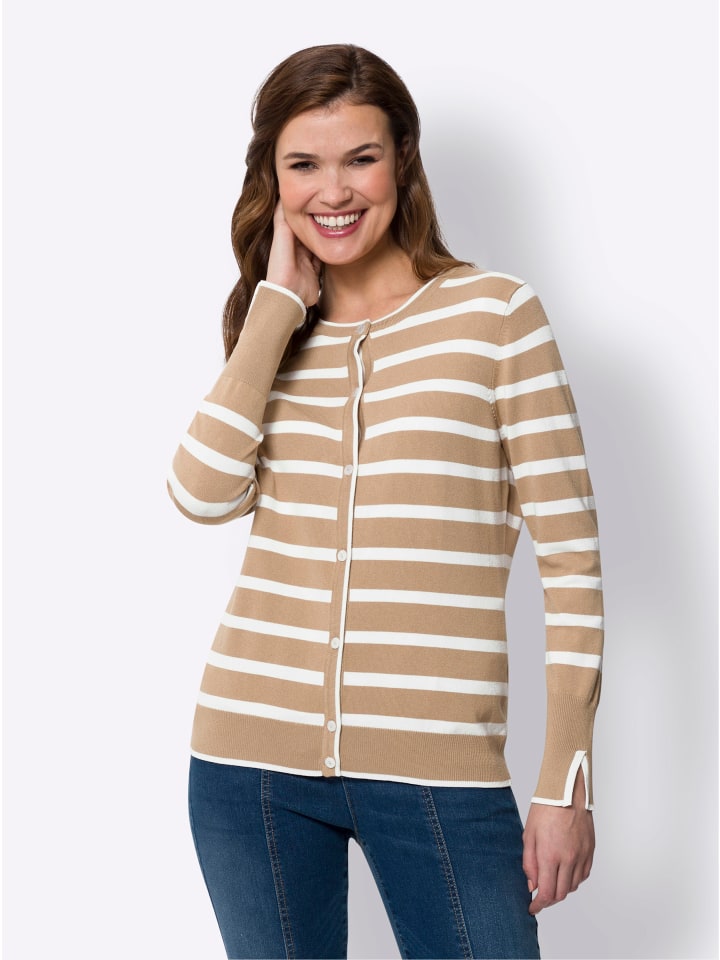 Cardigan in camel-ecru-gestreift