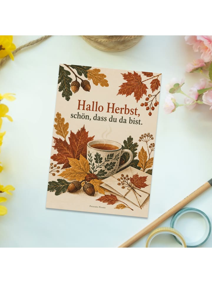 Postkarte Blatt herbstlich Design mit Spruch in Weiß