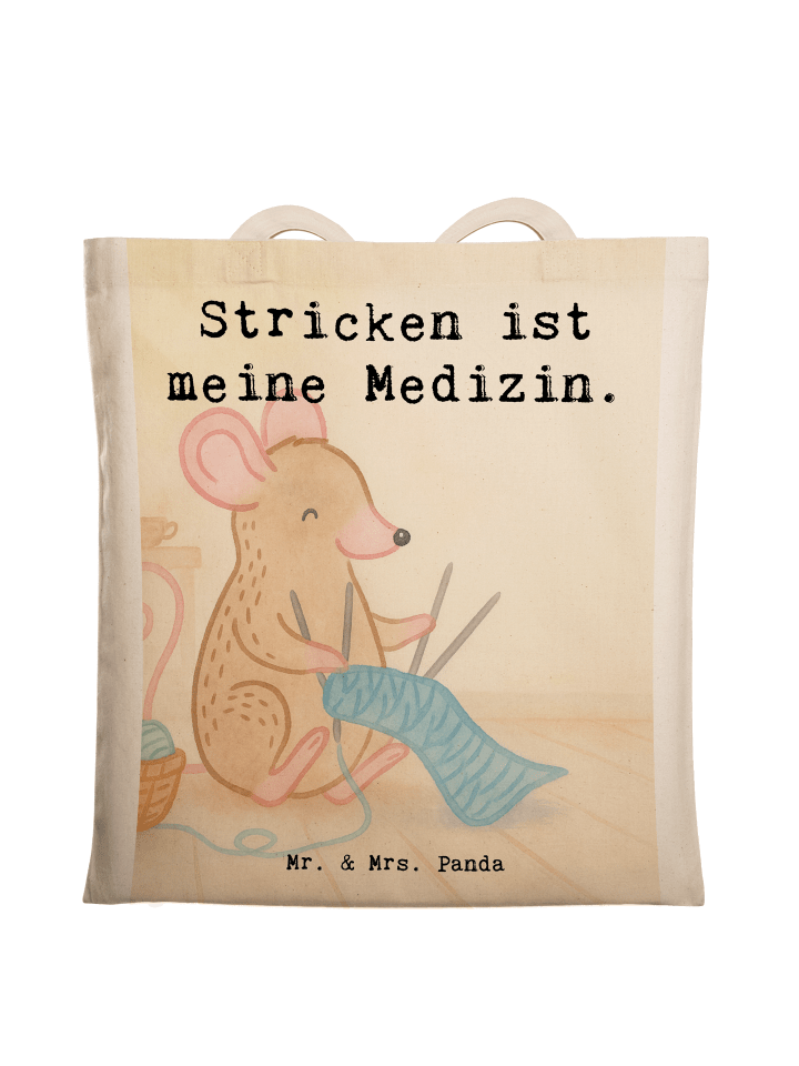 Shopping Tasche Maus Stricken Design mit Spruch in Weiß
