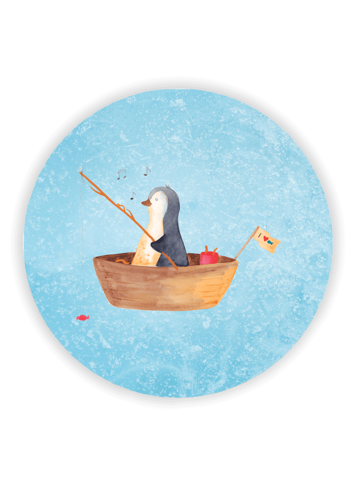Kühlschrankmagnet Pinguin Angelboot ohne Spruch in Eisblau
