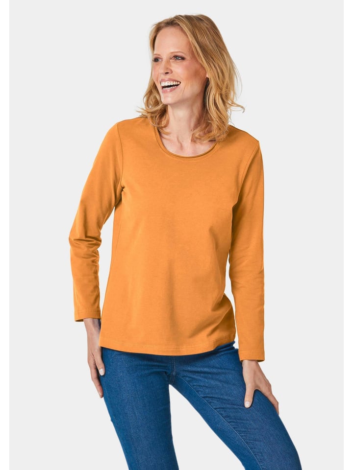 Kurzgröße: T-Shirt mit Rundhals in safran