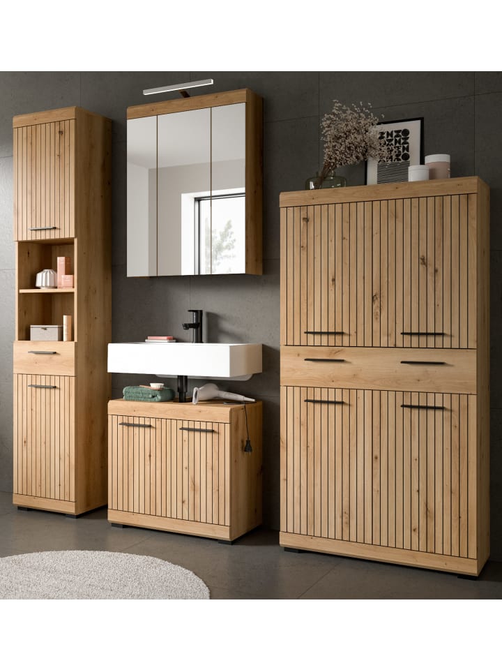 Badmöbel-Set in Eiche Artisan 200 cm 4-teilig, Komplettset in modernem Design