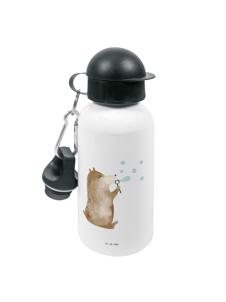 Wasserflasche Bär Seifenblasen ohne Spruch in Weiß