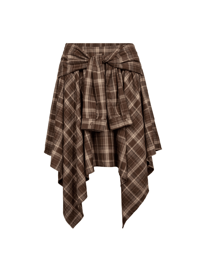 DAGNY CC Check Tie Skirt in Brown