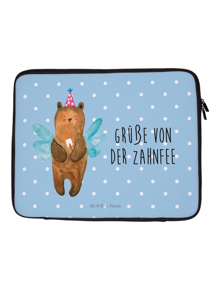 Laptoptasche Bär Zahnfee mit Spruch in Blau Pastell