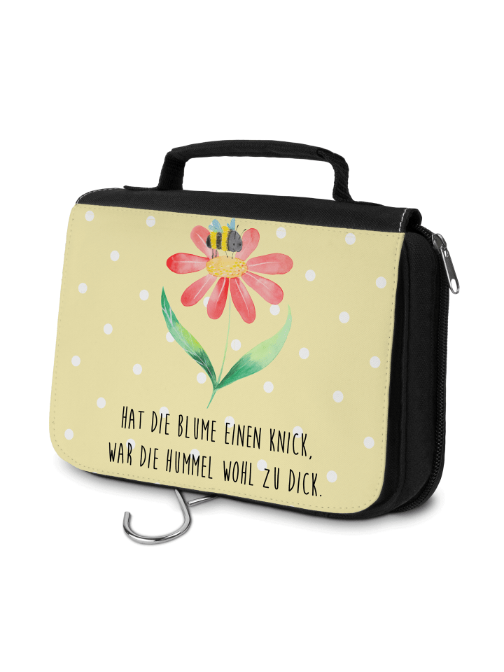 Kulturtasche Hummel Blume mit Spruch in Gelb Pastell