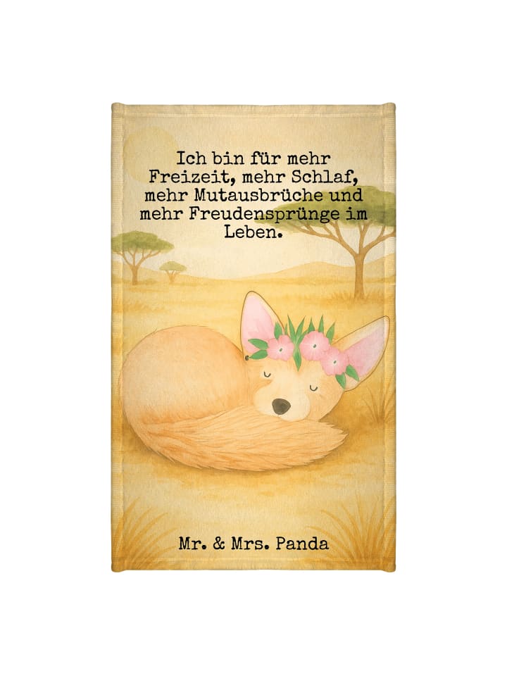 Handtuch Wüstenfuchs Blumen Design mit Spruch in Weiß