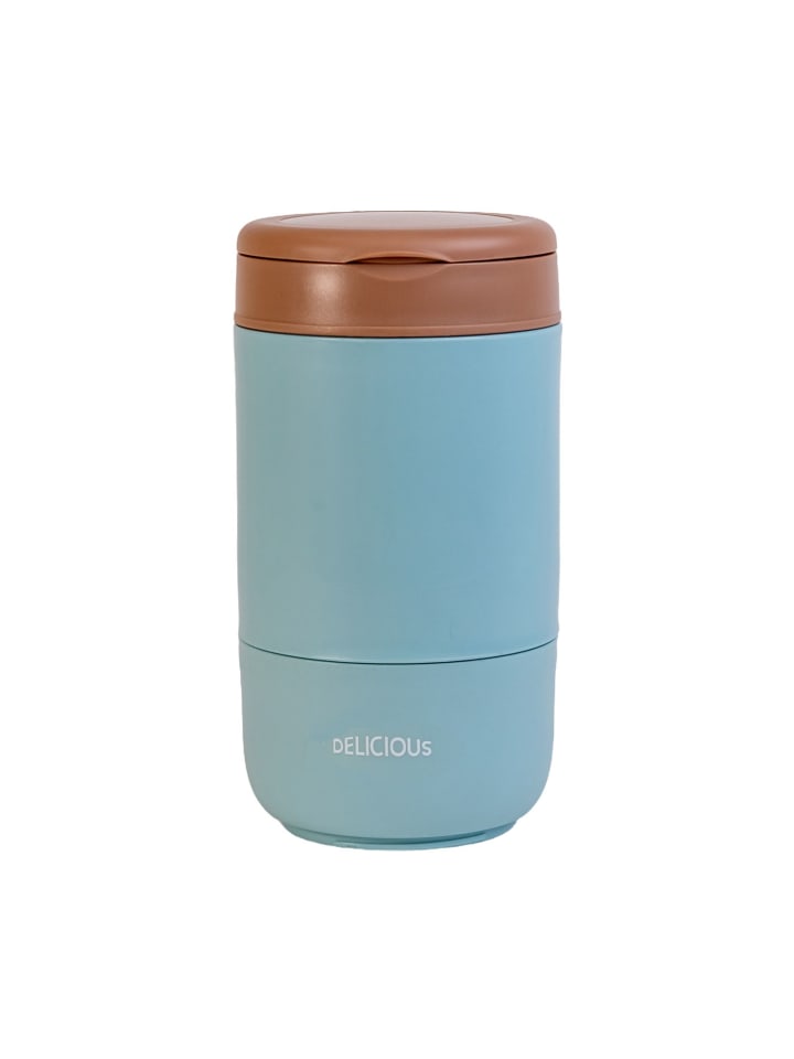 Lunch Box Müsli Thermo Becher mit Deckel Schlaufe Löffel 270/370 ml in Blau
