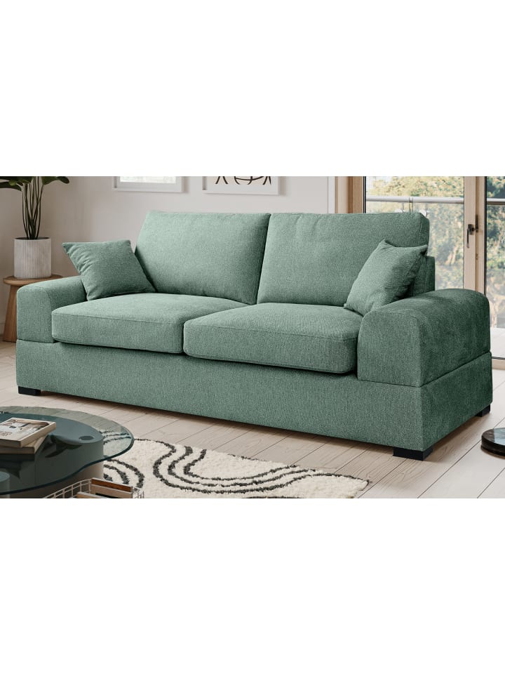 Sofa petrol Strukturstoff, Couch 3-Sitzer 221 cm mit Premium Kaltschaum