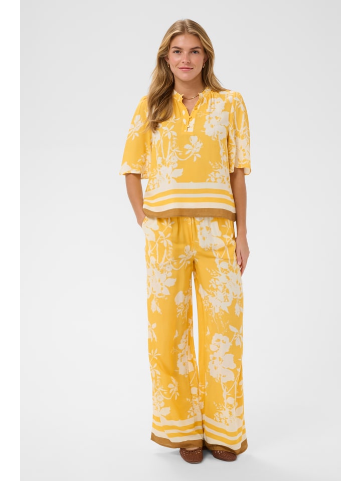 Kurzarm-Bluse RashedaSZ A-shape in Golden Apricot Flower Bouquet