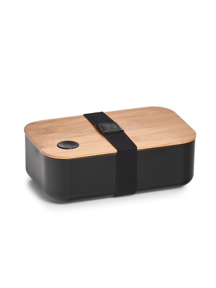 Lunchbox mit Fach in Schwarz, 19 x 12 x 7 cm