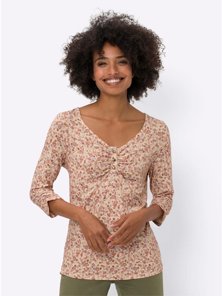 Druck-Shirt in sand-papaya-bedruckt