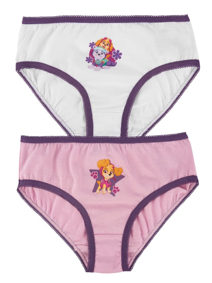 2er Pack Paw Patrol Unterhose Panty Slip in weiß/rosa