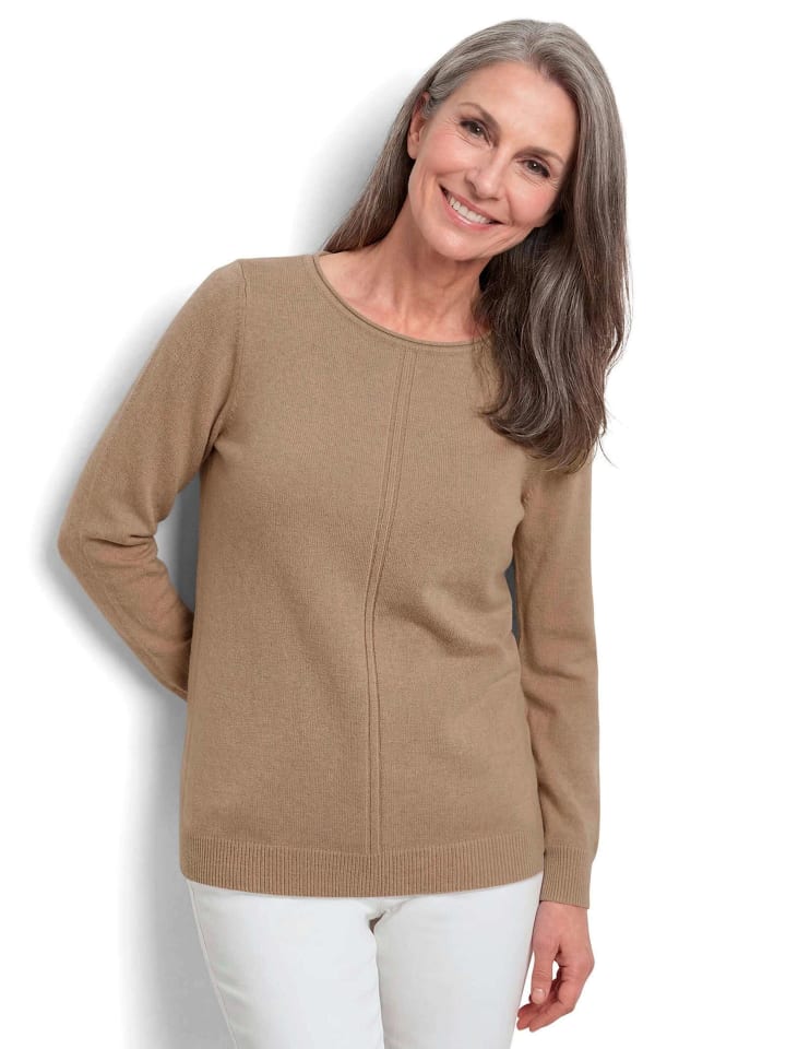 Merinopullover mit U-Boot-Ausschnitt in beige / melange