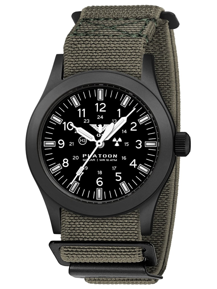 Herrenuhr Platoon Solar Flex-Textilband Grau Schwarz / Anthrazit