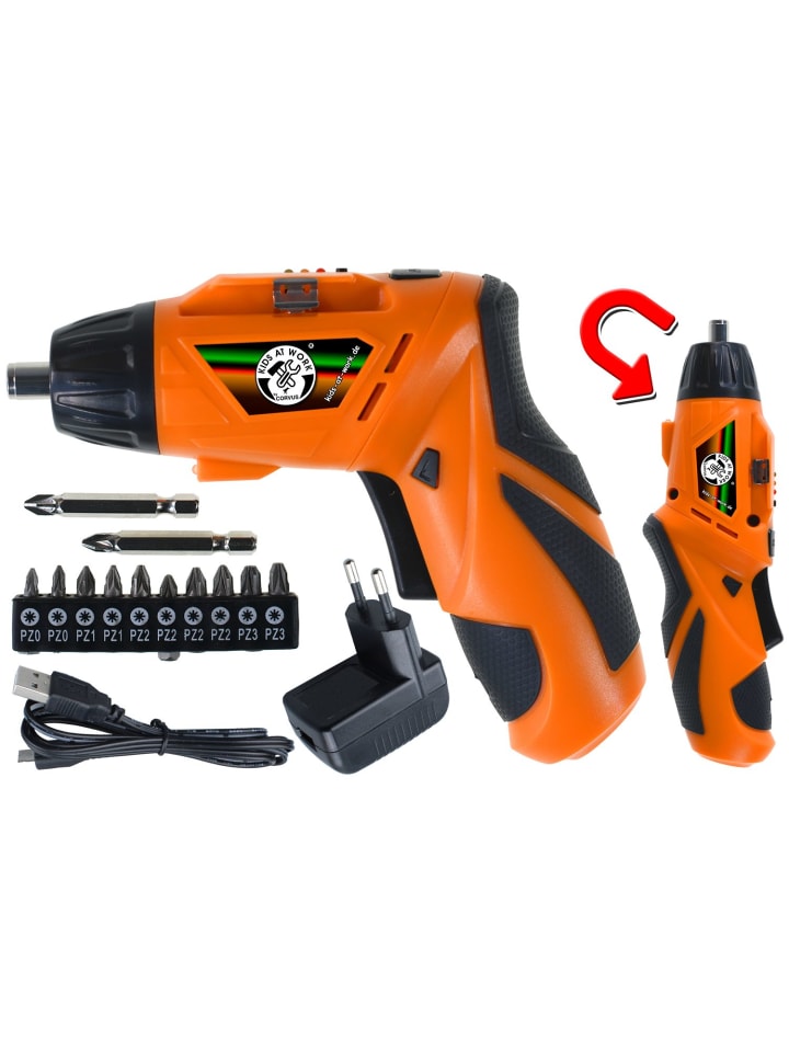 Kinder Akku Schrauber mit Lithium Batterie in orange