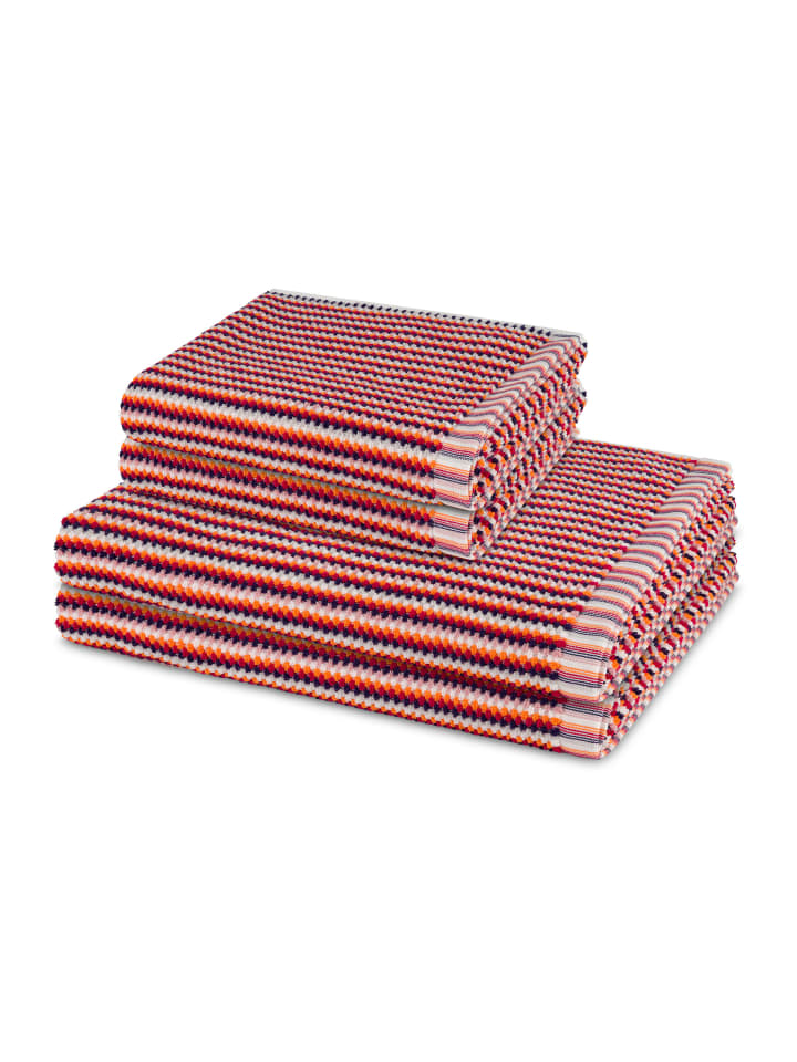 2 X Handtuch 2 X Duschtuch im Set Bliss in Rot / orange