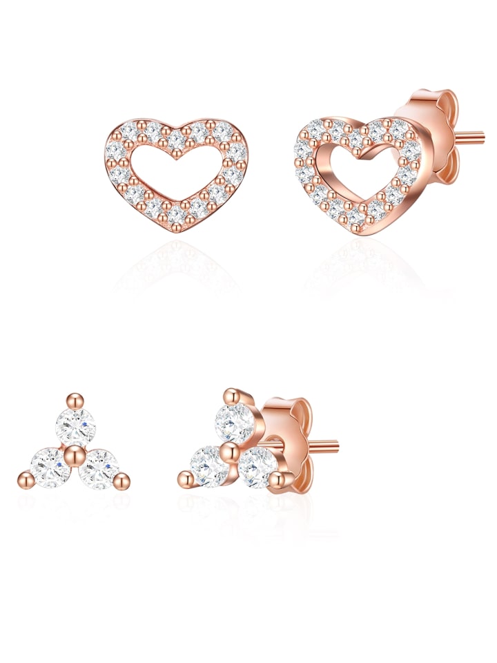 Set (Ohrringe 2er) Herzaus Messing Zirkonia in roségold