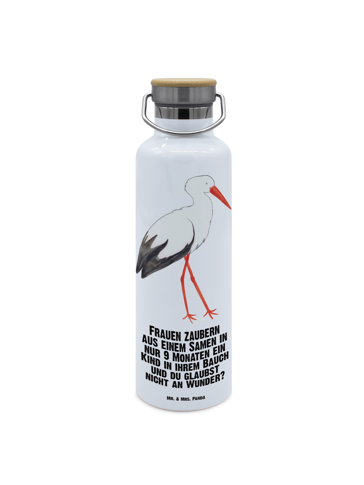 Trinkflasche Storch mit Spruch in Weiß