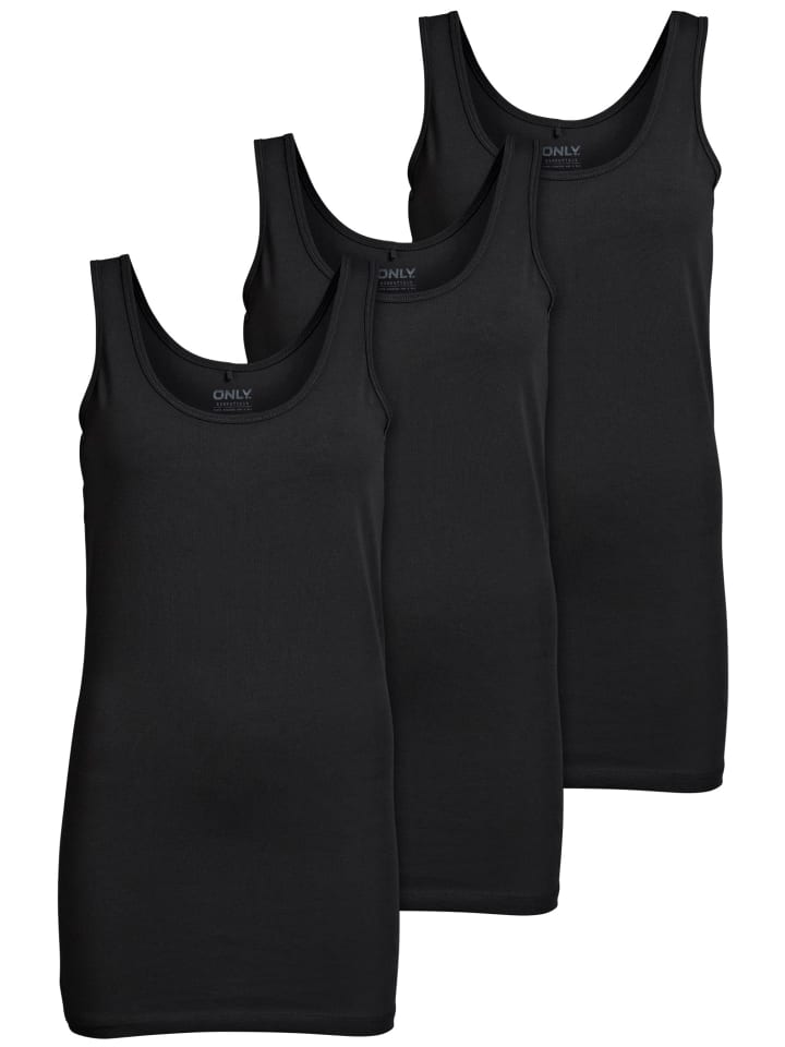 3er-Set New Long Tank Top in Schwarz (Black)