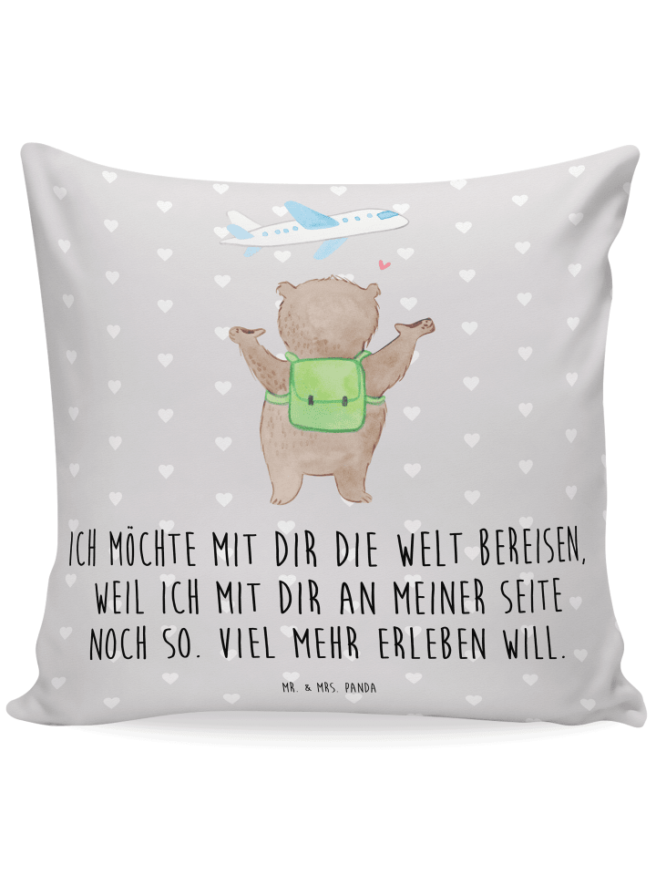 Kissen Bär Flugzeug mit Spruch in Grau Pastell