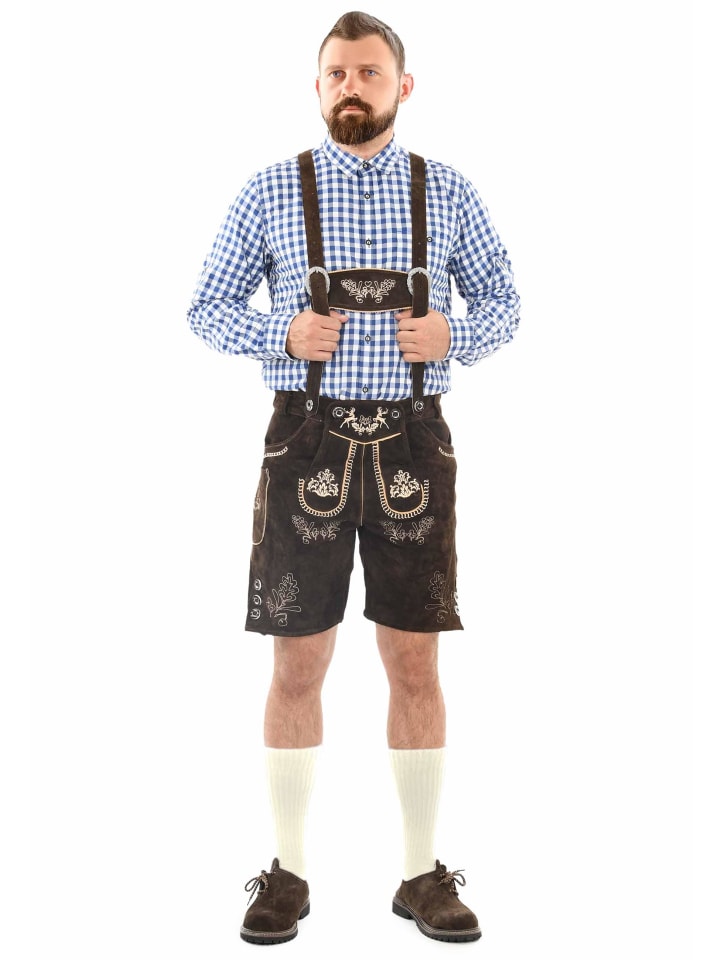 A. Salvarini Herren Trachten Lederhose AS451 in Dunkelbraun